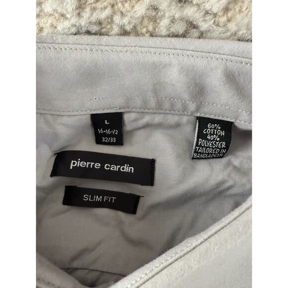 Pierre Cardin Sz L 16-16.5 32/33 Slim Fit Cotton Blend Casual Button Shirt Gray - Picture 7 of 9